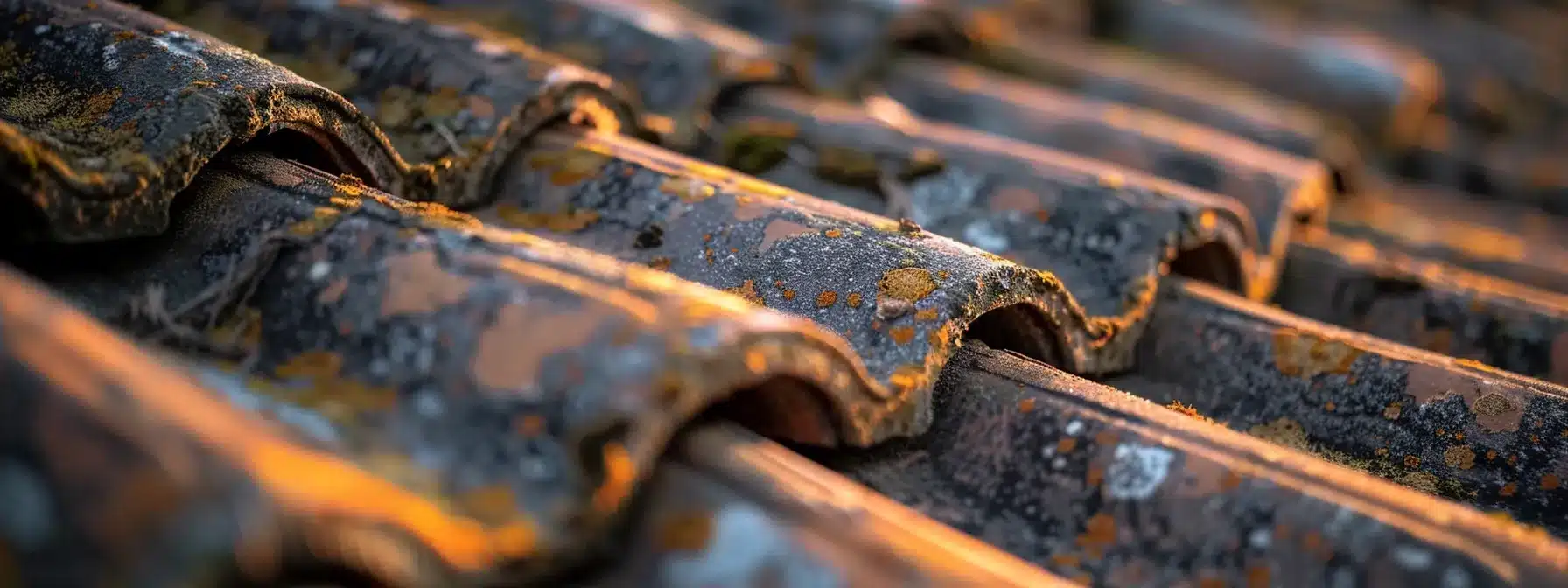 a close-up of curling shingles on a roof, indicating possible damage.