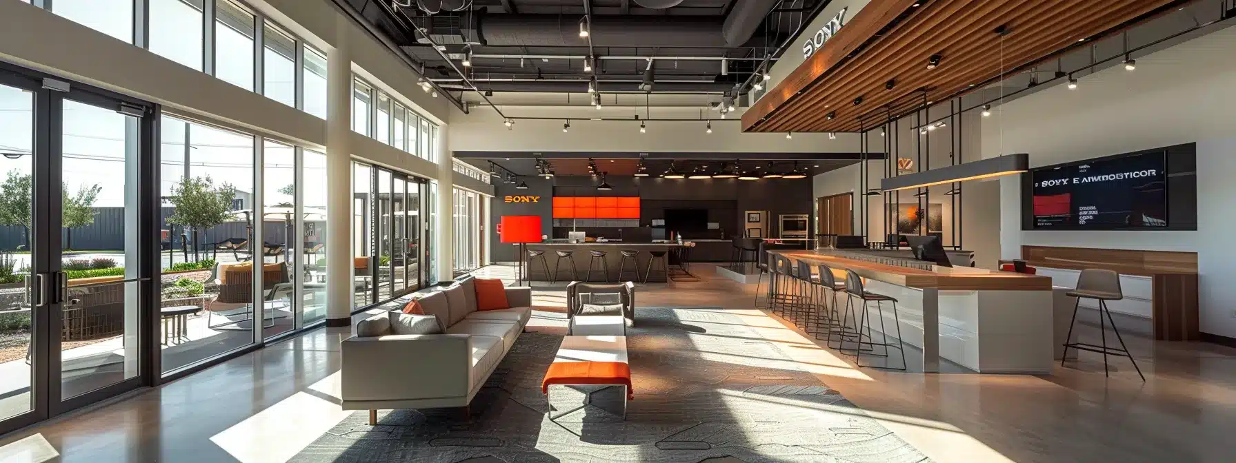 a sleek, modern roof display showcasing various materials and technologies under the bright texas sun, with a knowledgeable roofer providing guidance to homeowners.